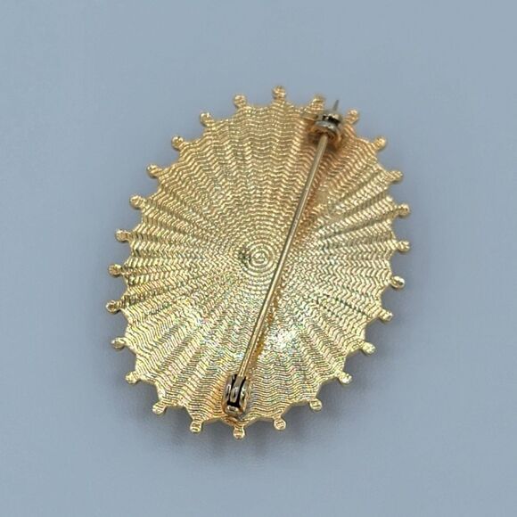 Vintage Brooch Goldstone Goldtone Filigree Brooch #505 - Picture 5 of 11